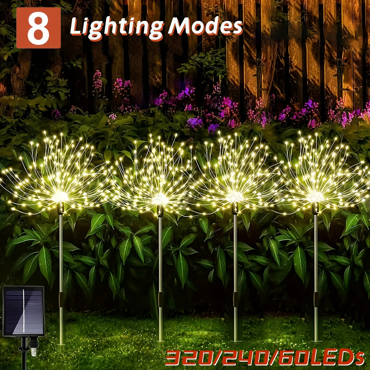 Solar-Powered LED Garden Lights Set of 1 or 4 with 8 Lighting Modes for Pathway Yard Decoration in Warm White or Multicolor