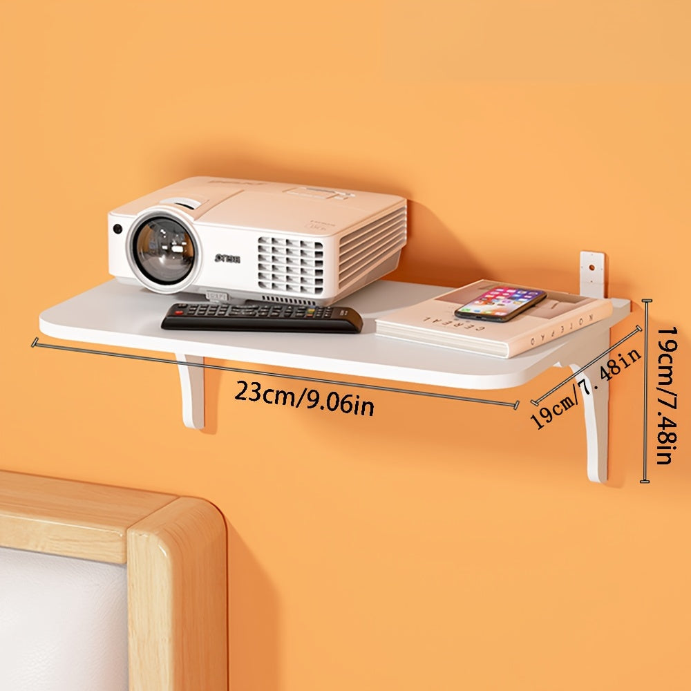 Estante de proyector mini de montaje en pared con diseño flotante para cine en casa y sala de estar, soporte para caja de cables y enrutador, duradero y minimalista