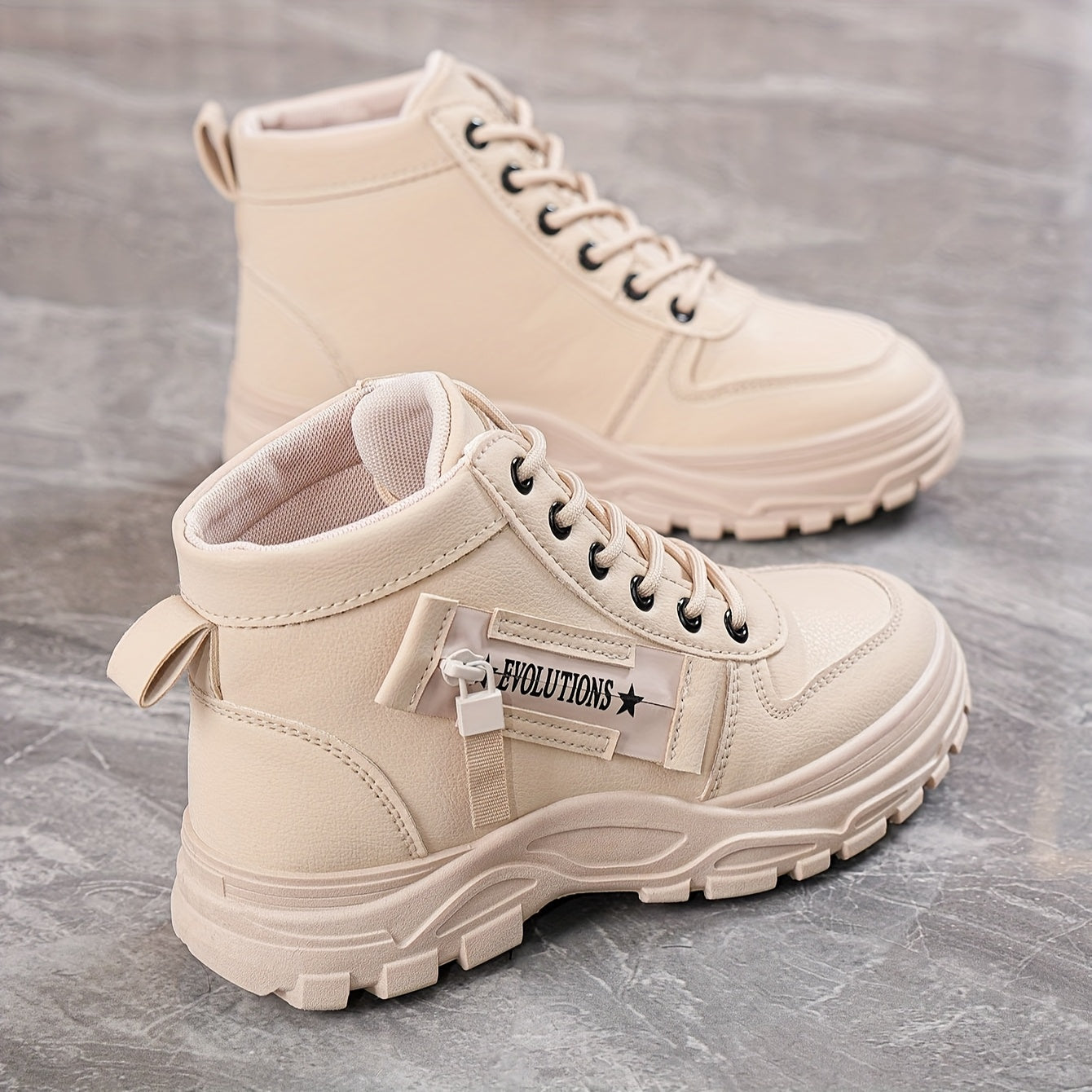 Women's High-Top Boots Leather Casual Shoes for Spring and Autumn