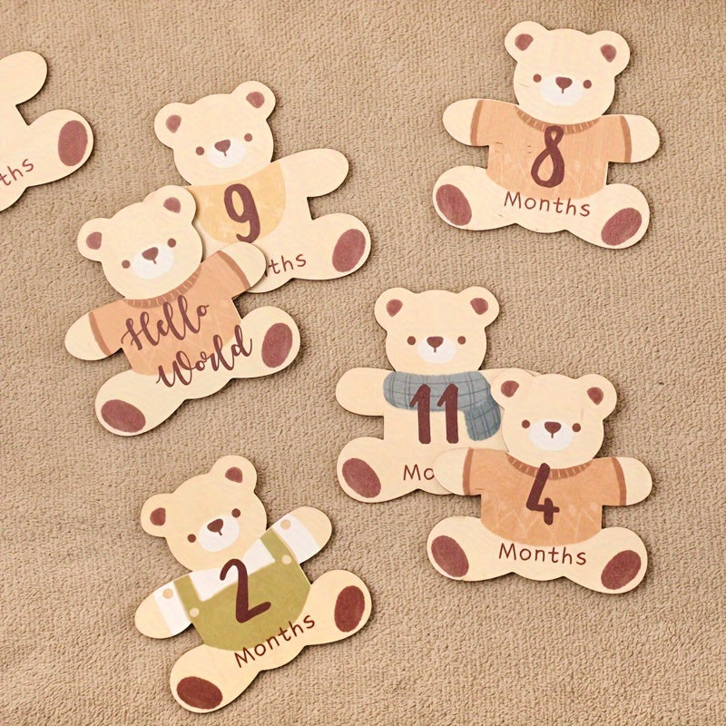 First Year Milestone Teddy Bear Photo Props Set for Birth Announcements and Celebrations