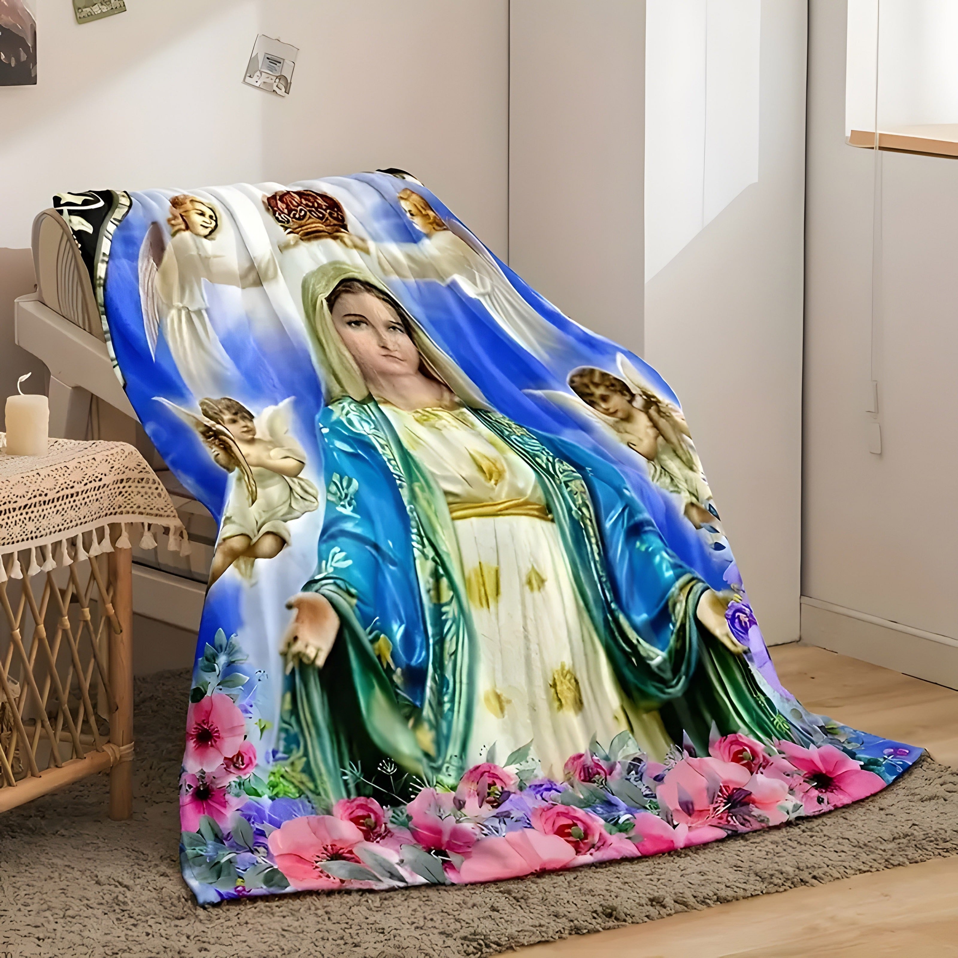 Virgin Mary Flannel Blanket for Travel Sofa Bed Home Decor 1 Piece