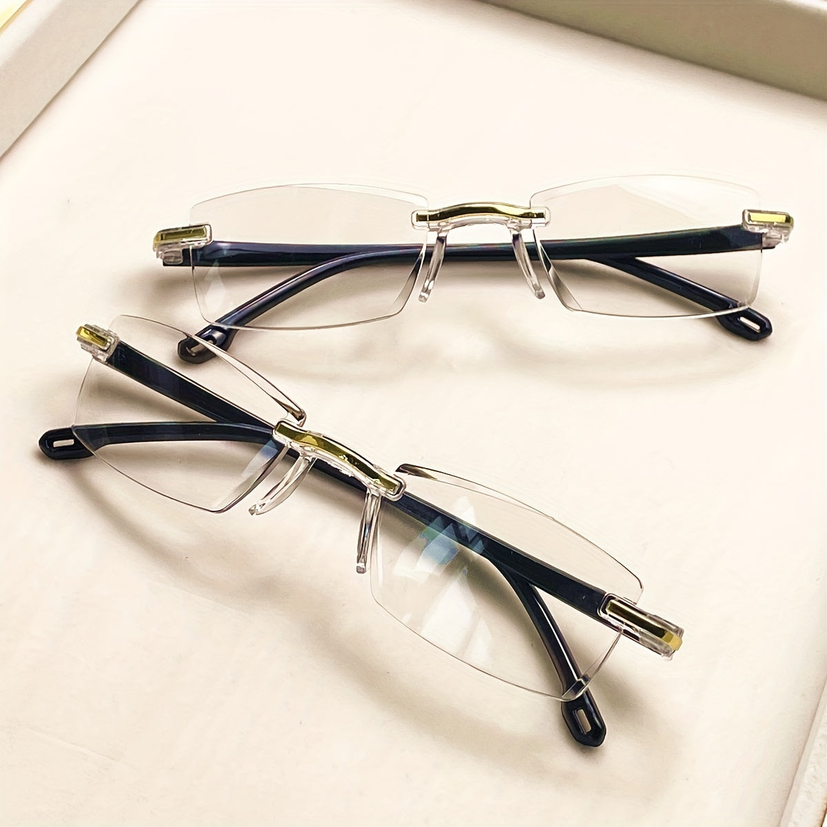 Juego de 8 gafas de lectura sin montura para unisex con bloqueo de luz azul estilo rectángulo