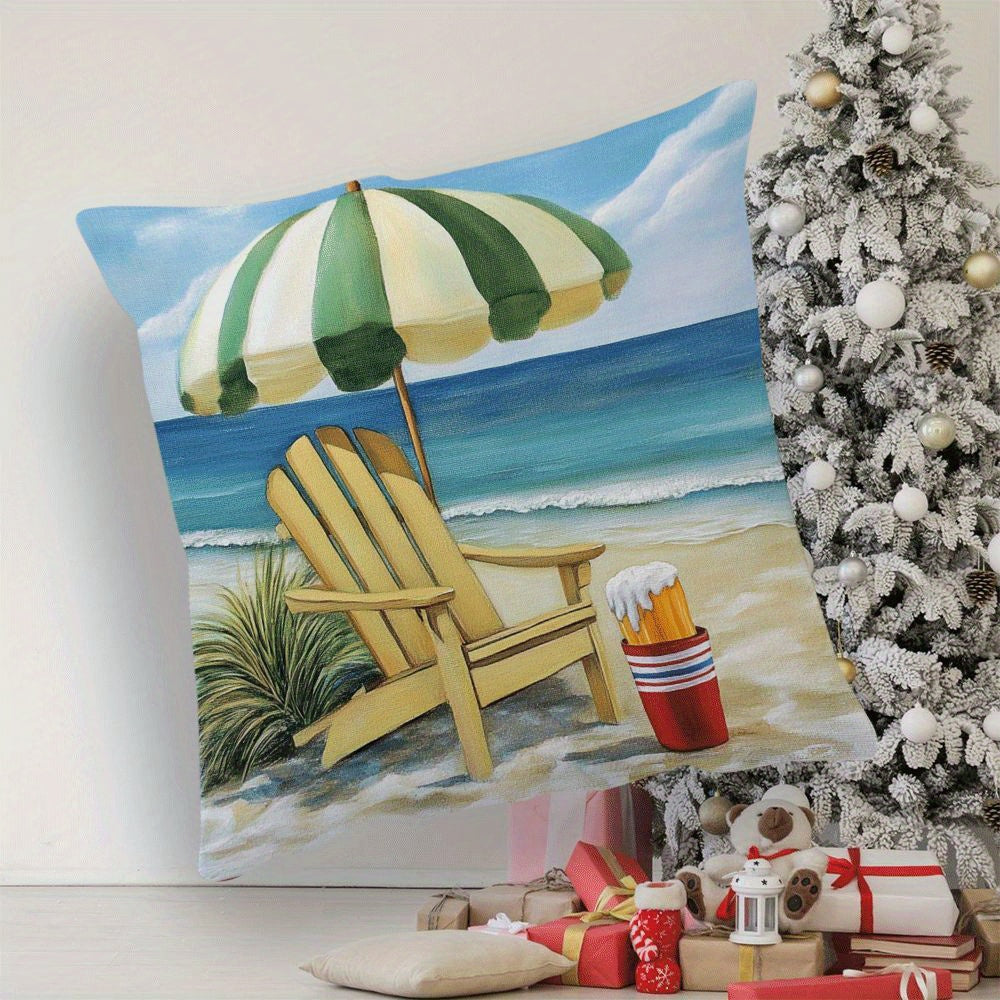 Beach Theme Flannel Cushion Cover 45.72cm Square Zippered Sofa Bedroom Living Room Car