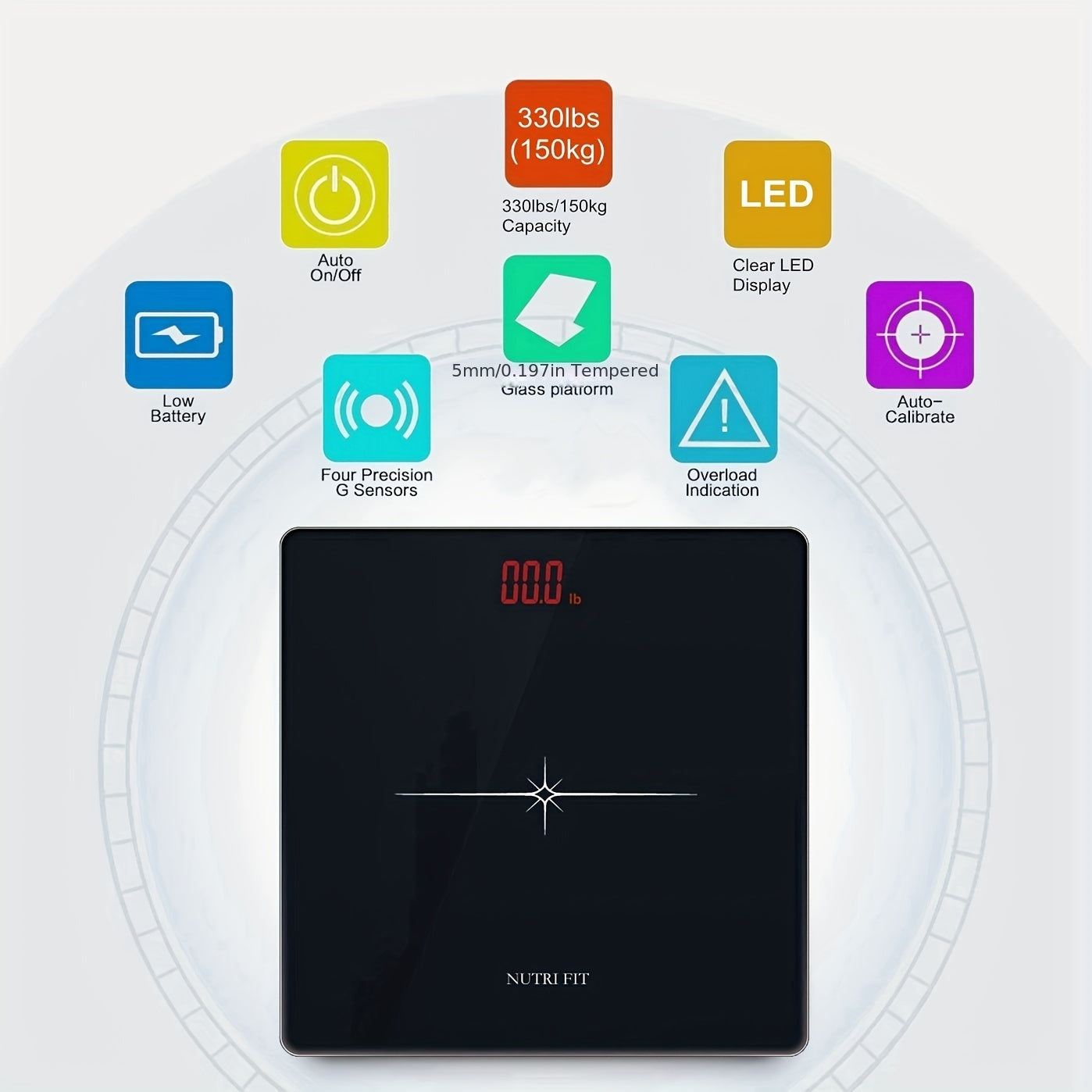 Цифровые весы для измерения веса тела с высокой нагрузкой, светодиодный дисплей, технология ступеньки, черный
