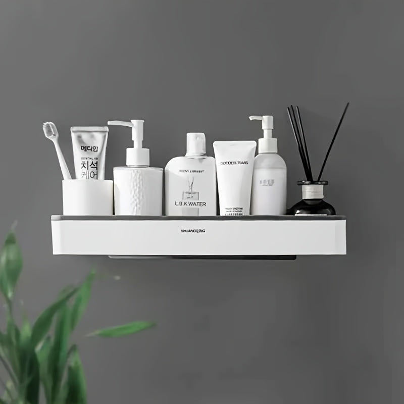 White and Gray Over-The-Toilet Bathroom Organizer Wall-Mounted Storage Shelf with 2 Compartments