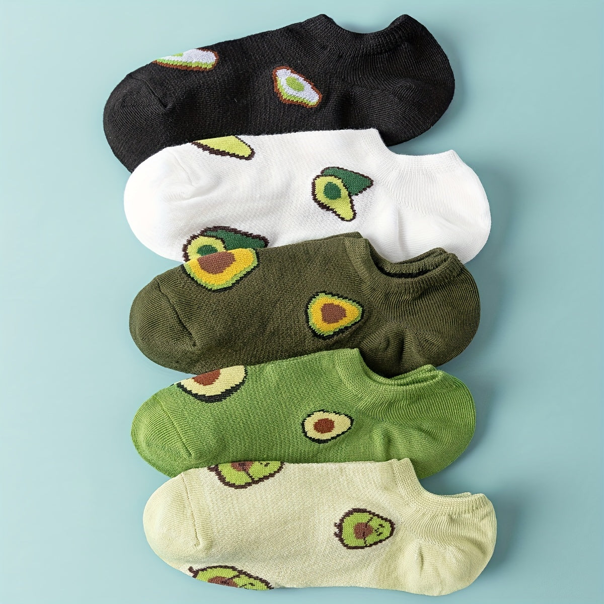 Women's Avocado Print Crew Socks 5 Pairs Short Knit Polyester Comfortable