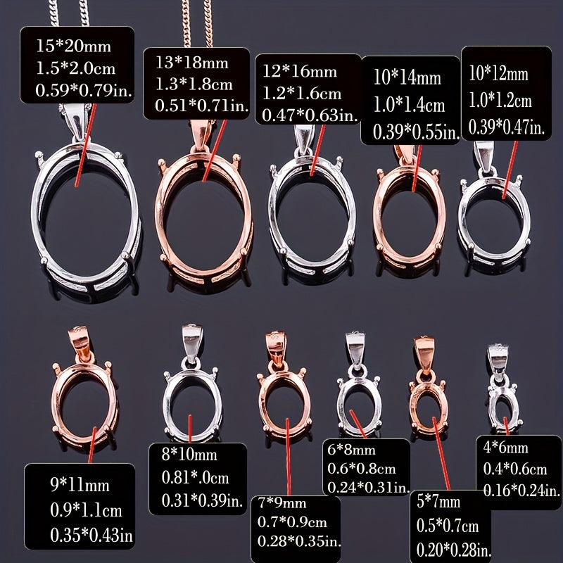 Sterling Silver Oval Prong Bezel Setting for DIY Pendant Charm Tray Various Sizes