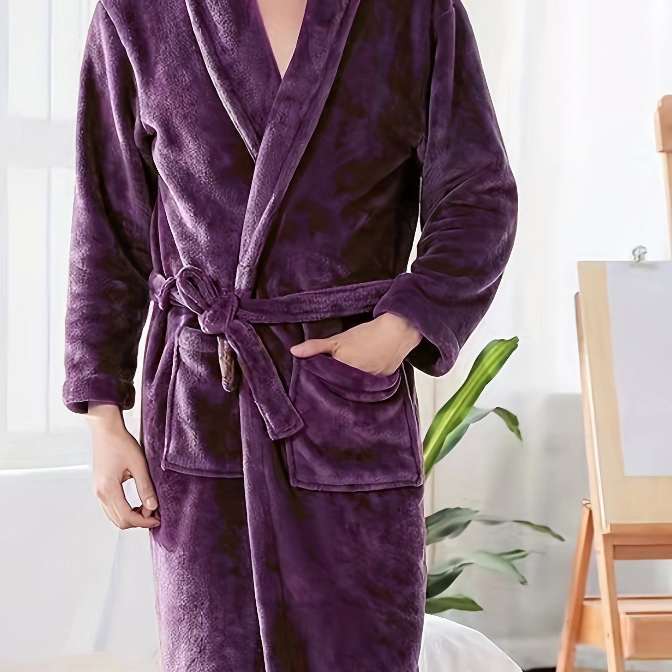 Luxurious Plush Fleece Bathrobe for Women Fall Winter Long Sleeve V-Neck Tie Belt