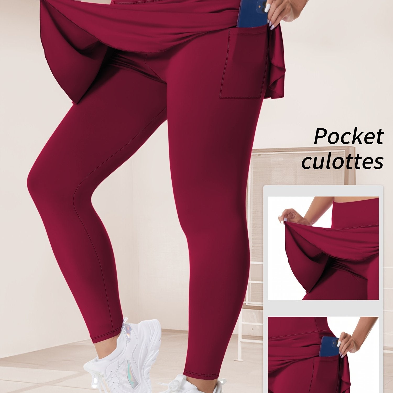 Women's Plus Size Solid High Rise Running Yoga Leggings with Pockets