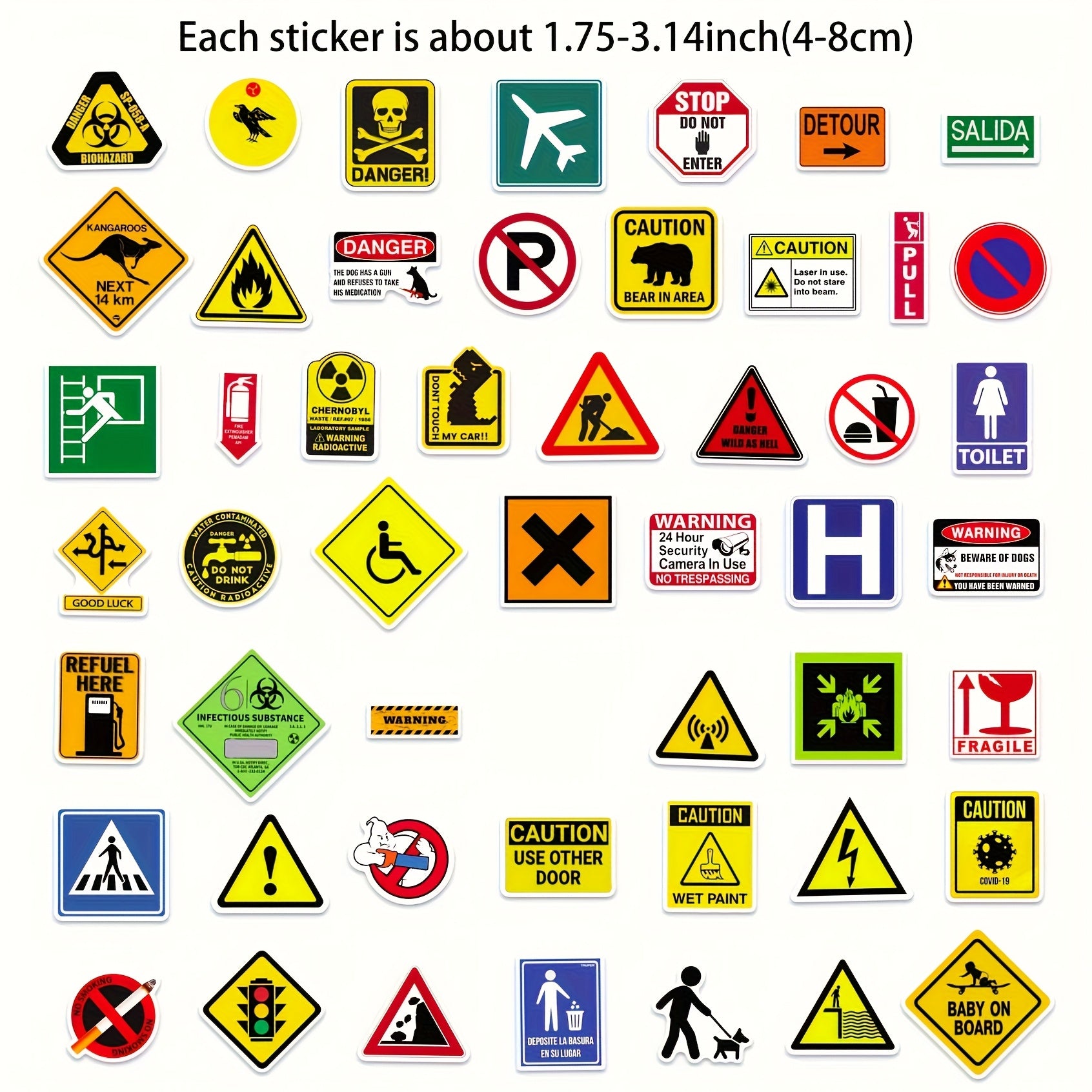 50pcs Warning Signs Cartoon Graffiti Stickers Car Decoration Road Signs