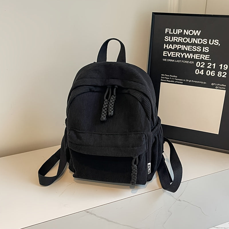 Talabalar uchun mo'ljallangan, zamonaviy va qish mavsumi uchun mustahkam tasma bilan chiziqli korduroy ruksak.