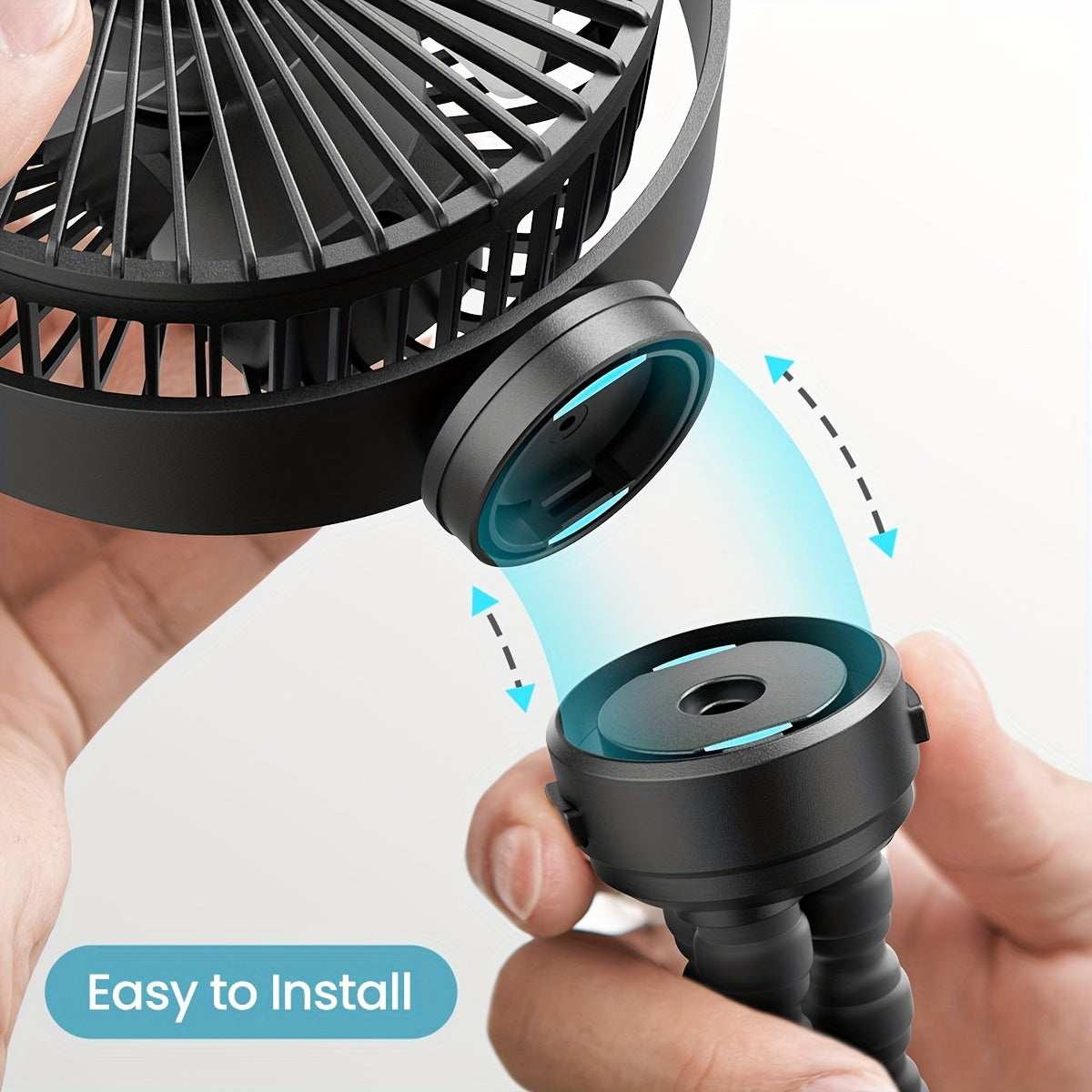 Rechargeable Portable Clip-On Fan with 3 Speed Settings, 360° Rotation for Stroller or Desk Use