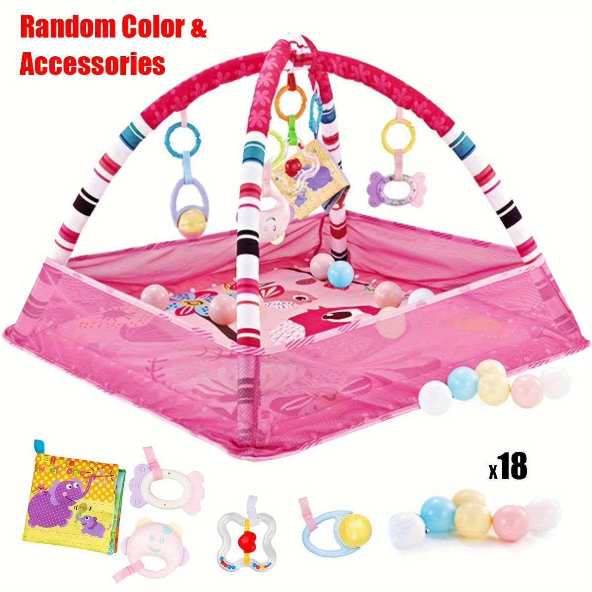 Baby Playpen Gym for Infants with Hanging Toys and Activity Mat, Tummy Time Crawling Exercise