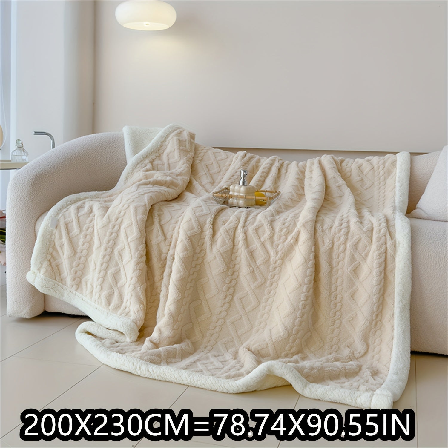 Blue Cable-Knit Fleece Blanket 150x200cm or 200x230cm for Bedroom Living Room Camping