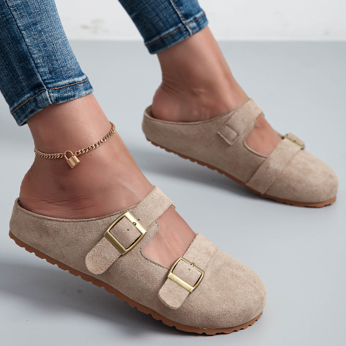 Women Pink Faux Cover Slip-On Loafers with Gold Buckle and Platform Sole