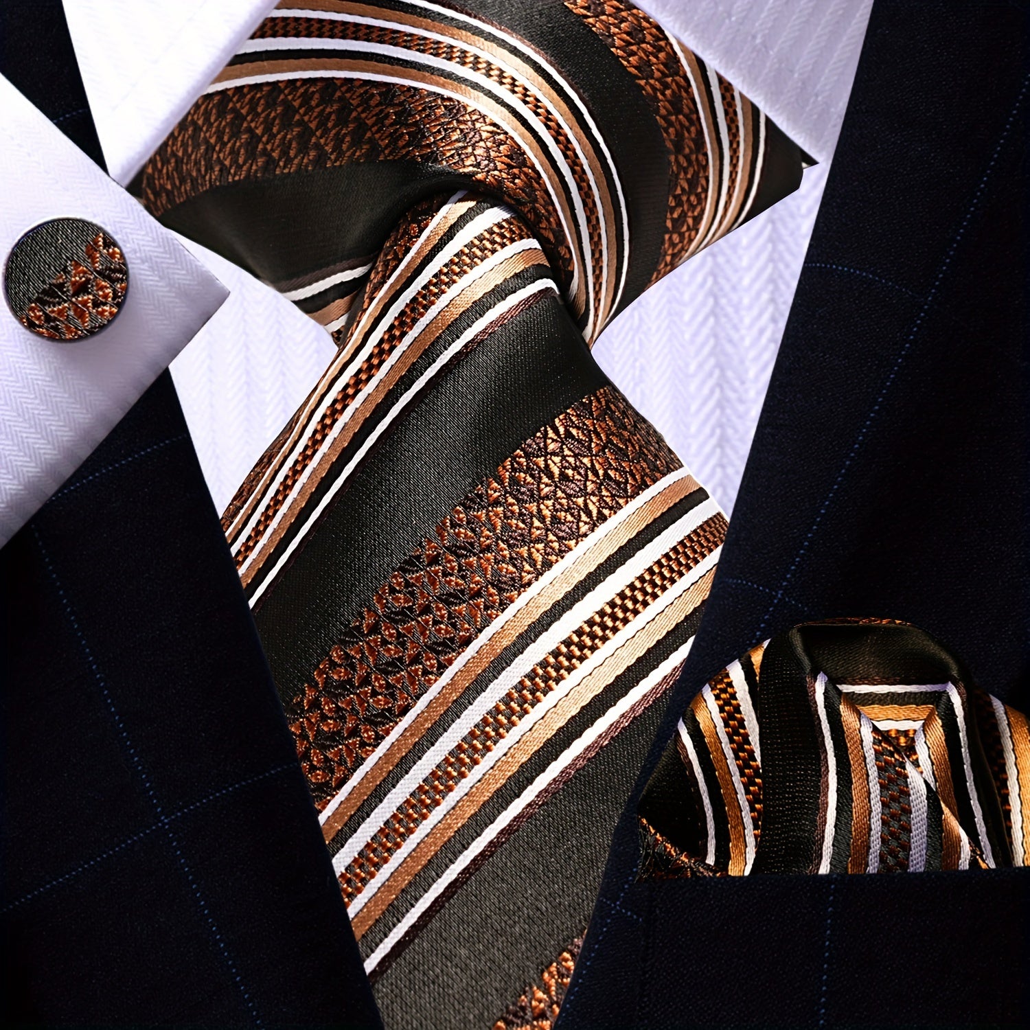 Men's Necktie Pocket Square Cufflinks Set for Wedding Business Party