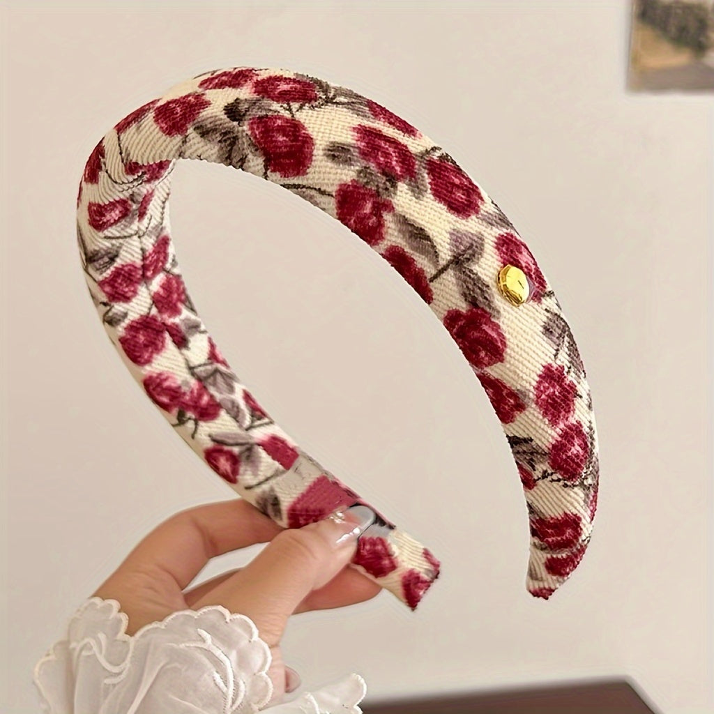 Vintage gullar naqshidagi mato boshbandi, zamonaviy atirgul va aralash gullar dizayni, keng qirrali soch halqasi, 14-fevral uchun ideal