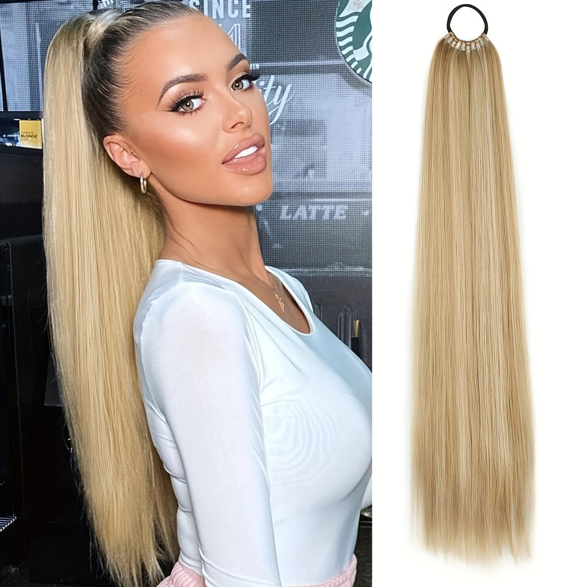 Women’s 66.04cm Straight Ponytail Extension Synthetic Hair Heat-Resistant Elastic Band