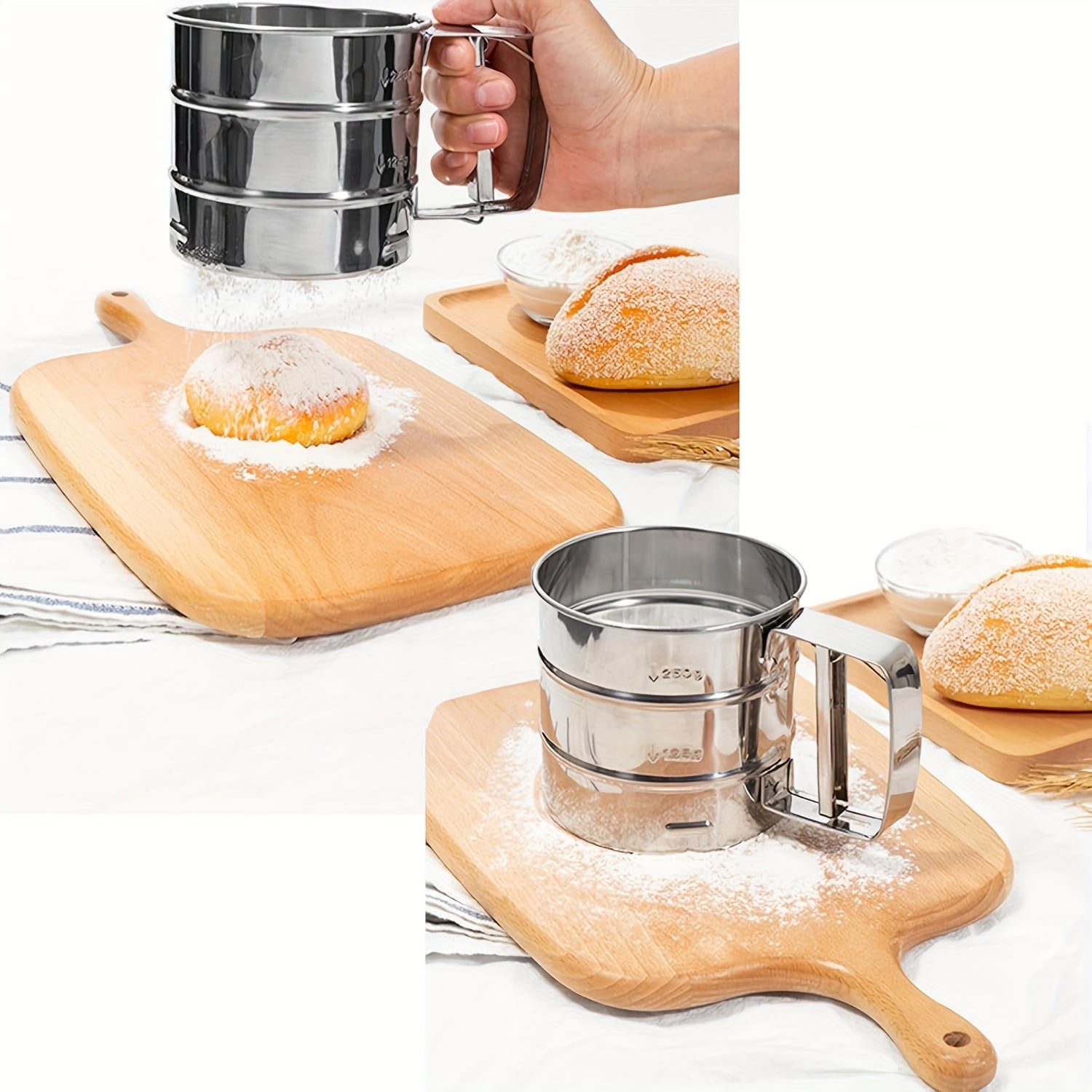 304 Stainless Steel Flour Sifter with Double Layer Fine Mesh for Baking and Cooking