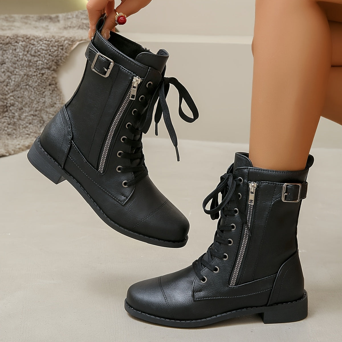 Women's Western Knee-High Boots Retro PU Pull-On Round Toe Cowgirl Festival Shoes
