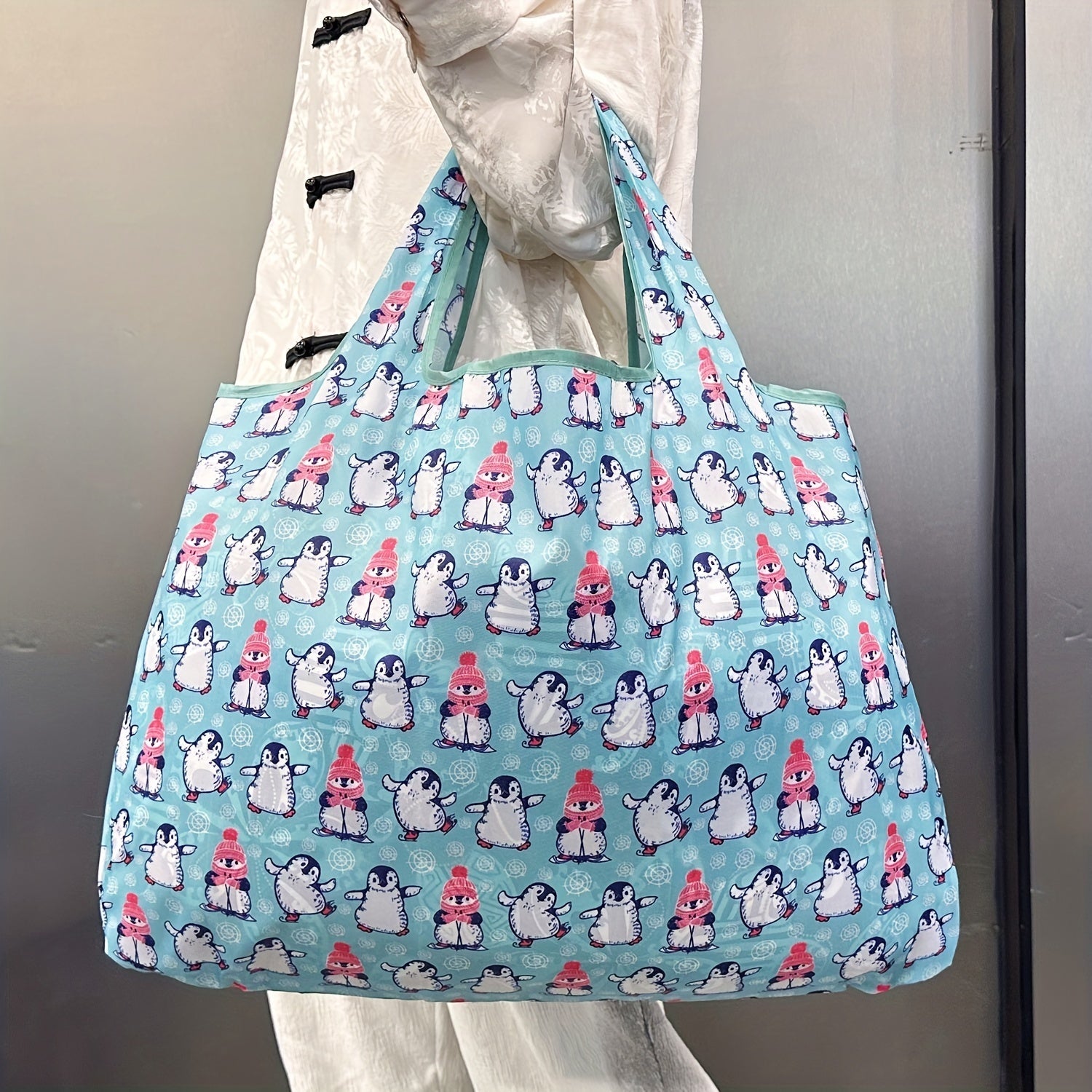 Lightweight Penguin Pattern Tote Bag Reusable Water-Resistant Shopping Grocery
