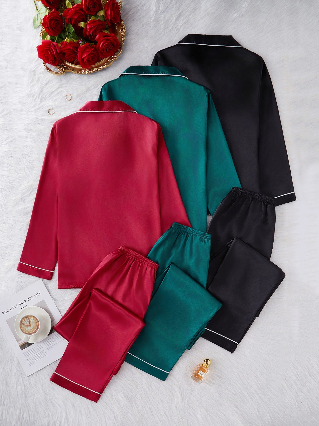 Conjunto de pijama de otoño e invierno para mujer con cárdigan colorido y pantalones de manga larga