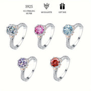 Sterling Silver Ring with 1ct Colorful Moissanite Engagement Proposal Wedding Band Hypoallergenic
