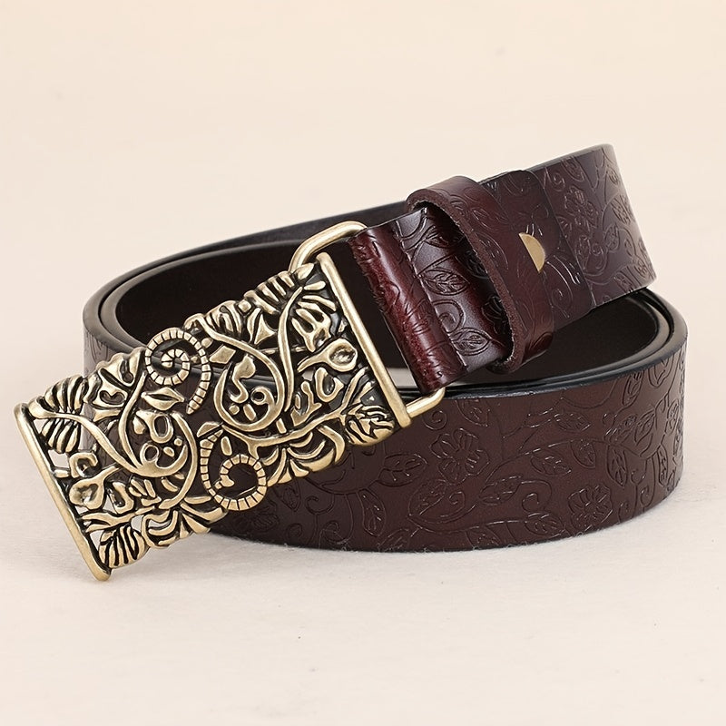 Vintage-Style Faux Leather Wide Belt for Women with Buckle
