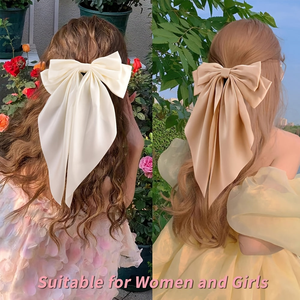 Qizlar uchun satinning soch bantlari 3 ta paket, katta lentali barrettlar, tug'ilgan kunlar uchun