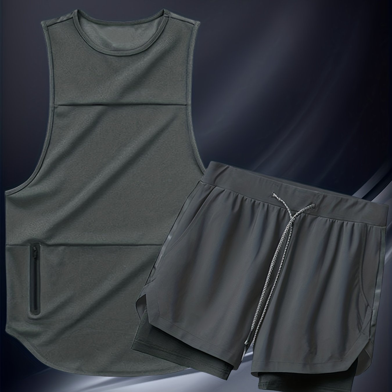 Men's Camo Polyester Sleeveless Sports Suit for Running and Fitness