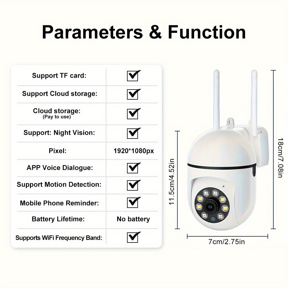 2MP HD WiFi Security Camera with Full-Color Night Vision Two-Way Audio Motion Detection Smartphone Compatible