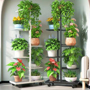 Multi-Functional 6-Tier Metal Plant Stand with Wheels Indoor Outdoor Space-Saving Black White