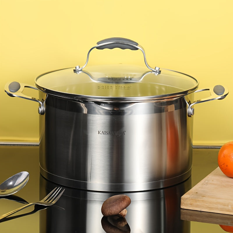 "Ikki tutqichli zanglamas po'latdan yasalgan sho'rva qozoni, qalin va yopishmaydigan, qaynatmalar, makaron, shirinliklar va souslar uchun mukammal - uyda foydalanish uchun ideal, sovg'a qutisida taqdim etilgan - Villa 304."