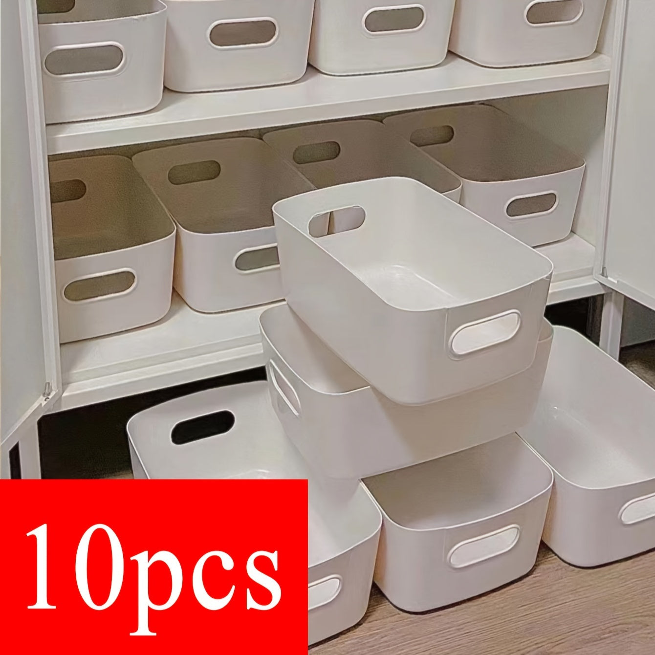 White Plastic Storage Bins 5/10 Size Weather-Resistant Organizers for Kitchen and Home