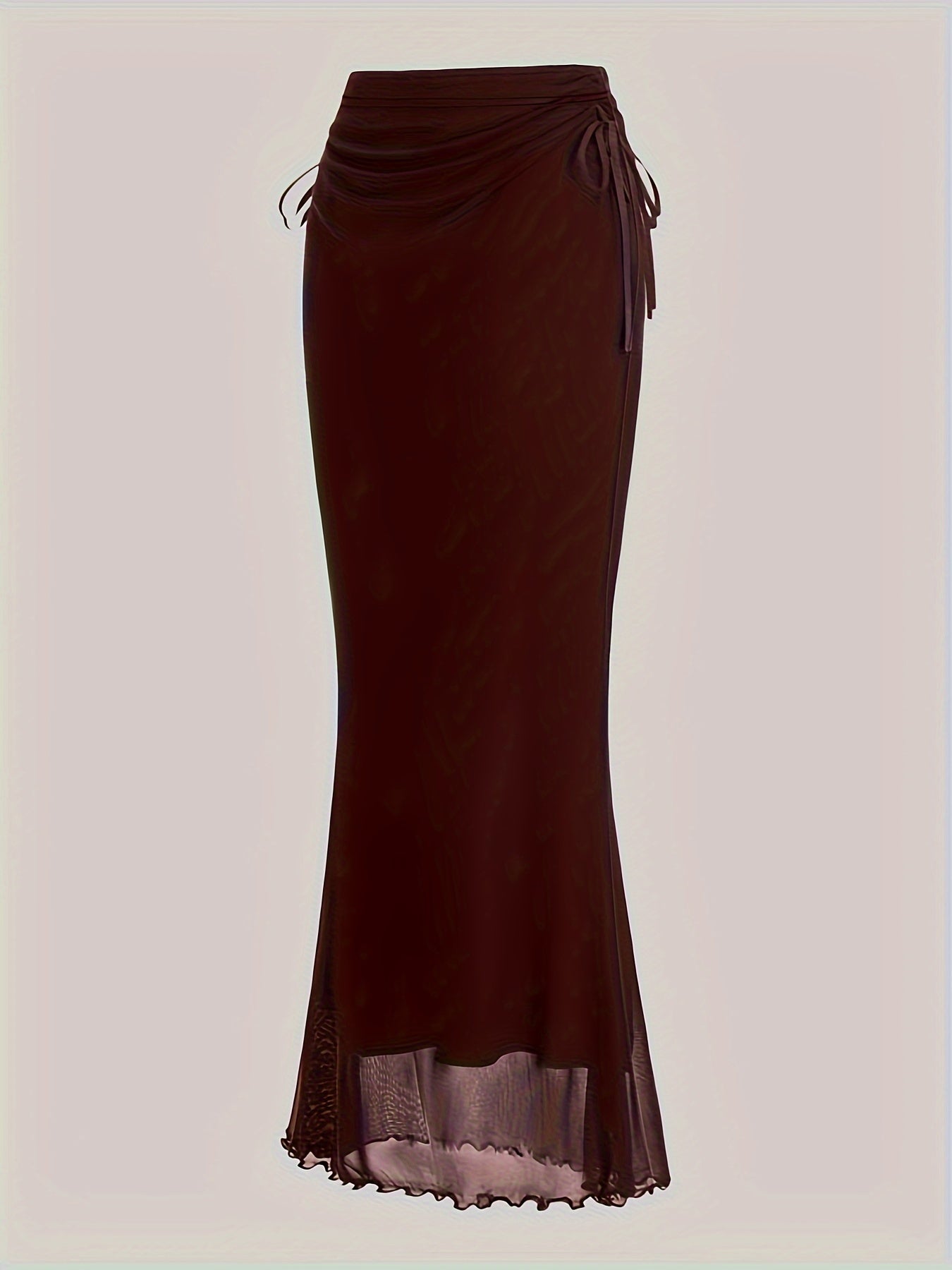 Women's High Waist Lettuce Trim Skirt with Side Tie for Spring and Fall