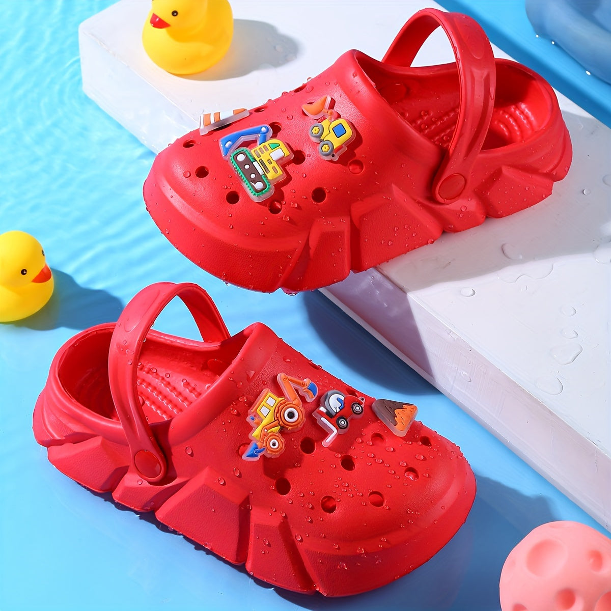 Zapatillas de EVA para niños con charms de excavadora, ligeras, antideslizantes, para uso en interiores y exteriores