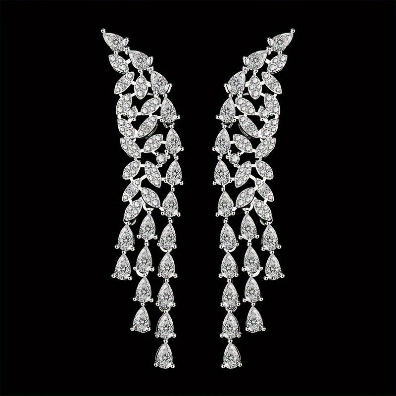 Elegant Platinum-Plated Zirconia Bridal Jewelry Set Necklace Earrings Bracelet Ring for Weddings