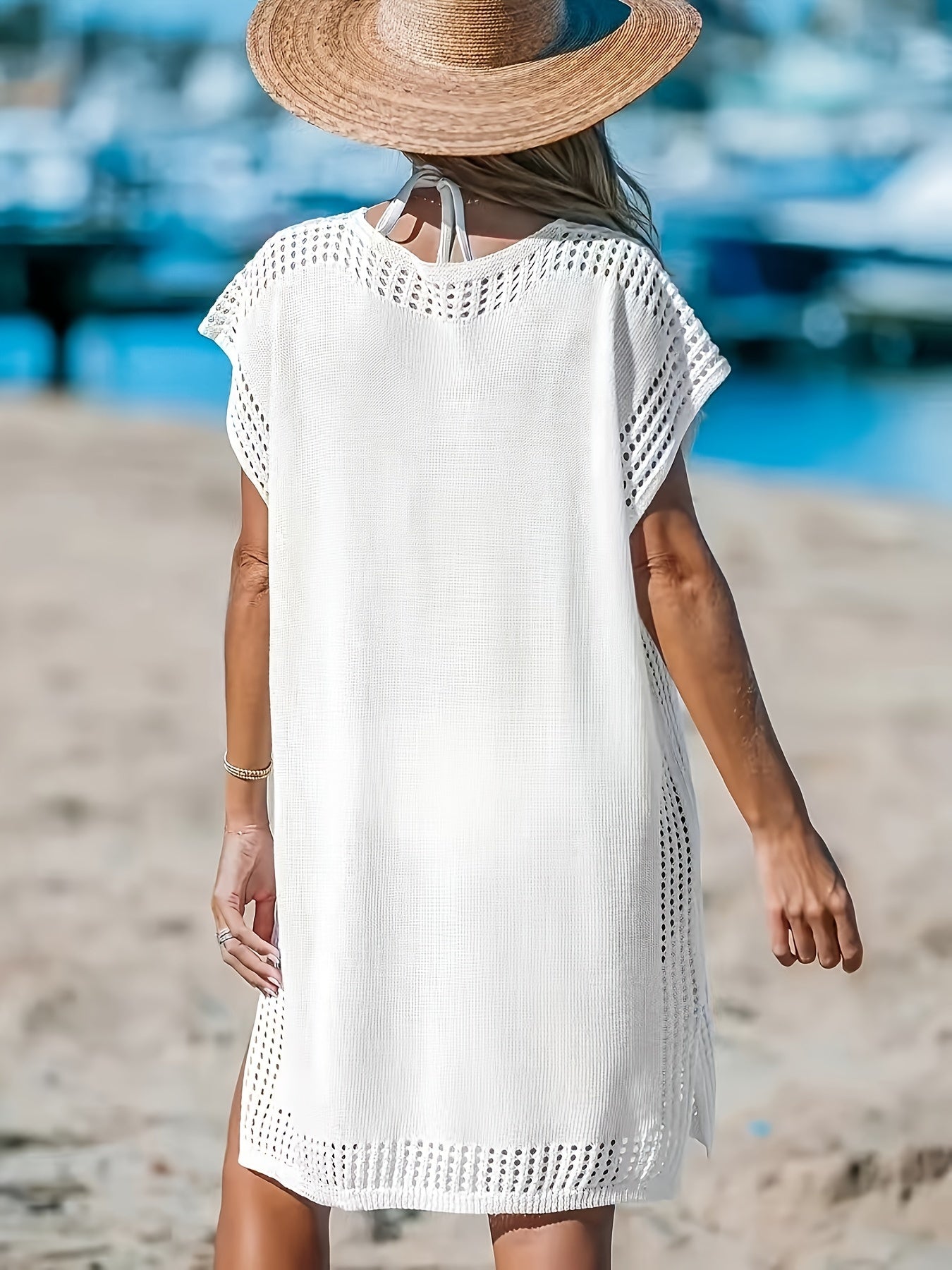 Plus Size Solid Color Hollow Out Knitted Dress for Spring and Summer