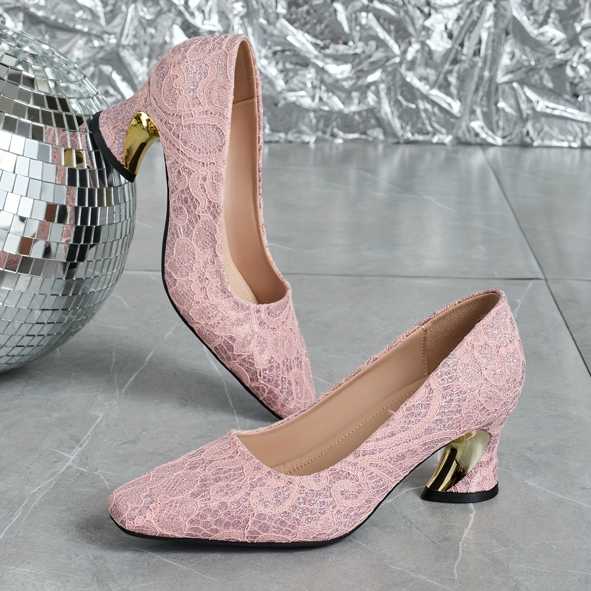 Women's Square Toe Stiletto Pump with Fabric Upper and TPU Sole