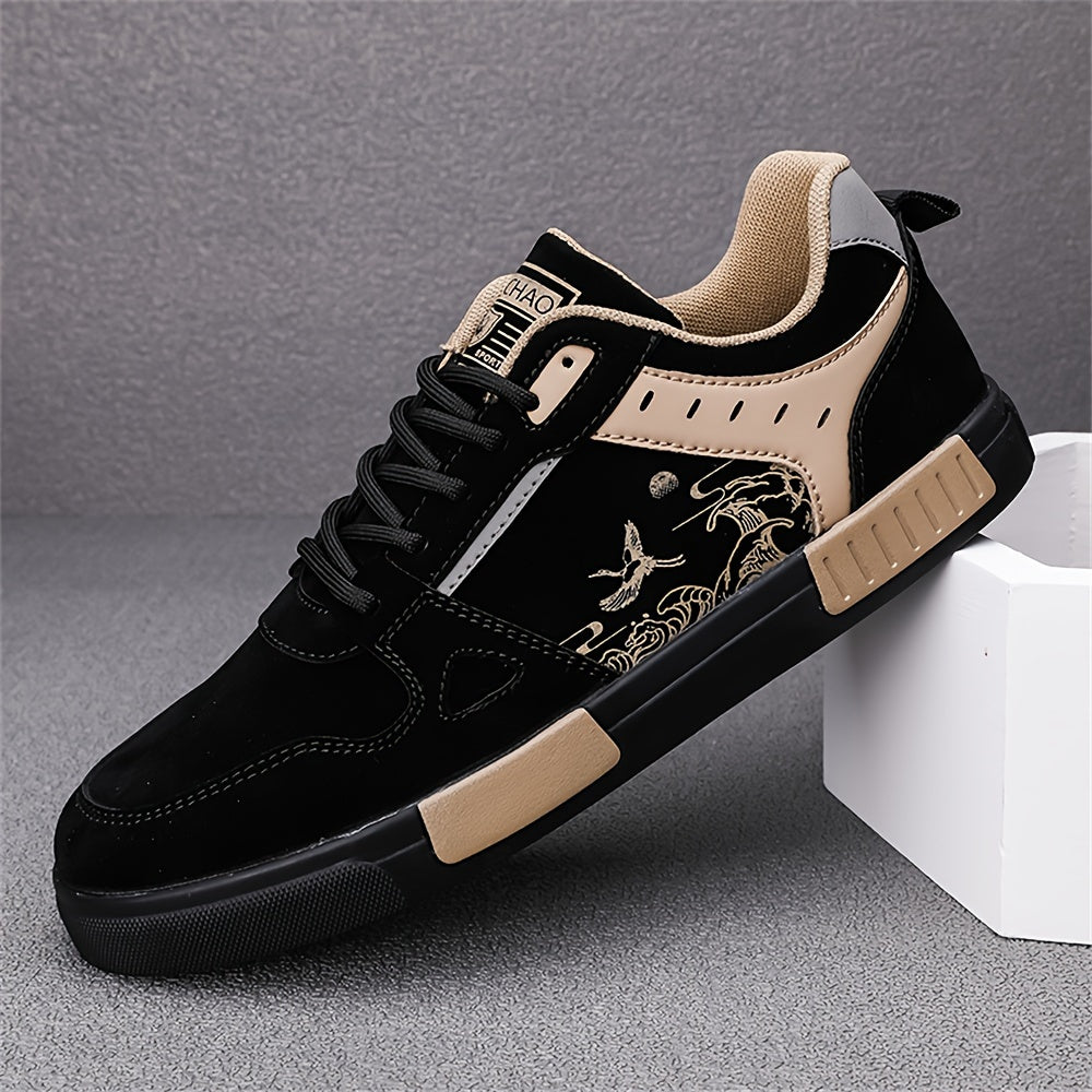 Men's Summer 2024 Breathable Dragon Design Sneakers Black Beige Rubber Sole