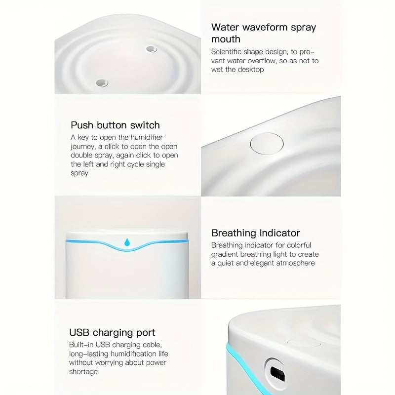 Увлажнитель звуковых волн большой емкости 2000 мл, портативный, с USB-питанием, для осени и зимы