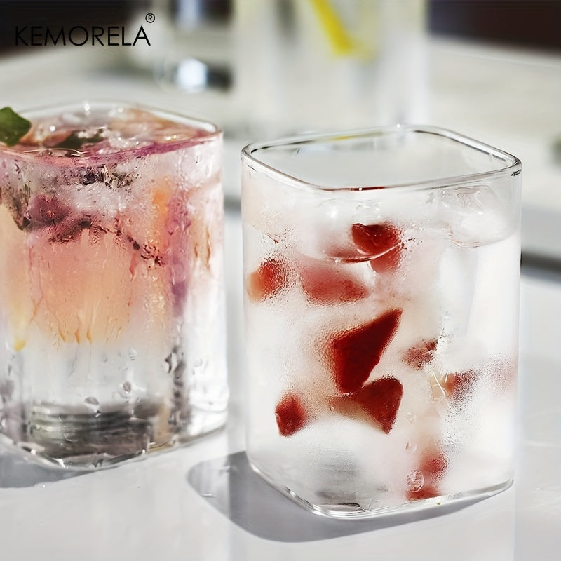 Set of 4 Square 13oz Glass Drinking Glasses for Water Juice Beer Cocktails