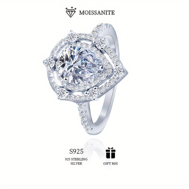 Anillo hipoalergénico de plata de ley con diseño de corazón de moissanita pera de 2ct para mujeres compromiso boda