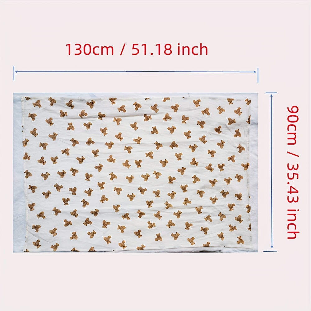 Baby Baby Blanket and Bath Towel in Cute Bear Print Double Layer Cotton Yarn