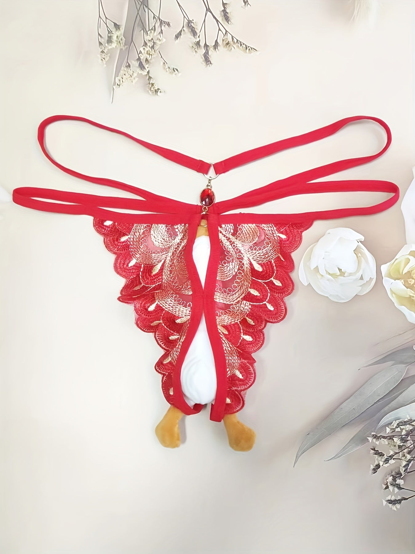 1 dona Jozibali Qora va Oltin Kelebek Tikişli Thong - Nafis Pastki Qism, Kamroq Ko'tarilgan Dantel, Moshinli Polyester Aralashmasi, Qo'l bilan Yuvish - Romantik Ichki Kiym