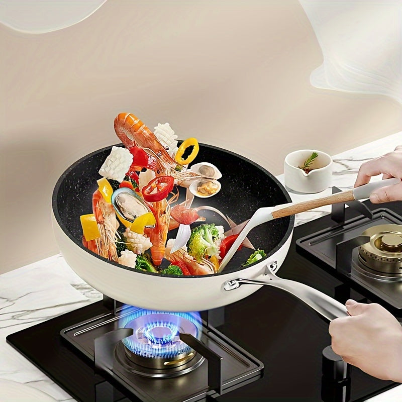 Premium Non-Stick Cast Iron Wok with Lid in Chinese Red Gift Box Set - Electric va Gaz pechlari uchun mos - Uyda pishirish uchun mukammal - 1 dona