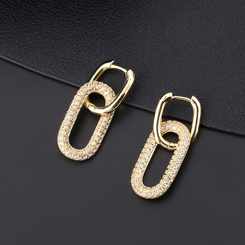 Retro Bronze Earrings with Zirconia Stones and Hong Kong-Inspired Design