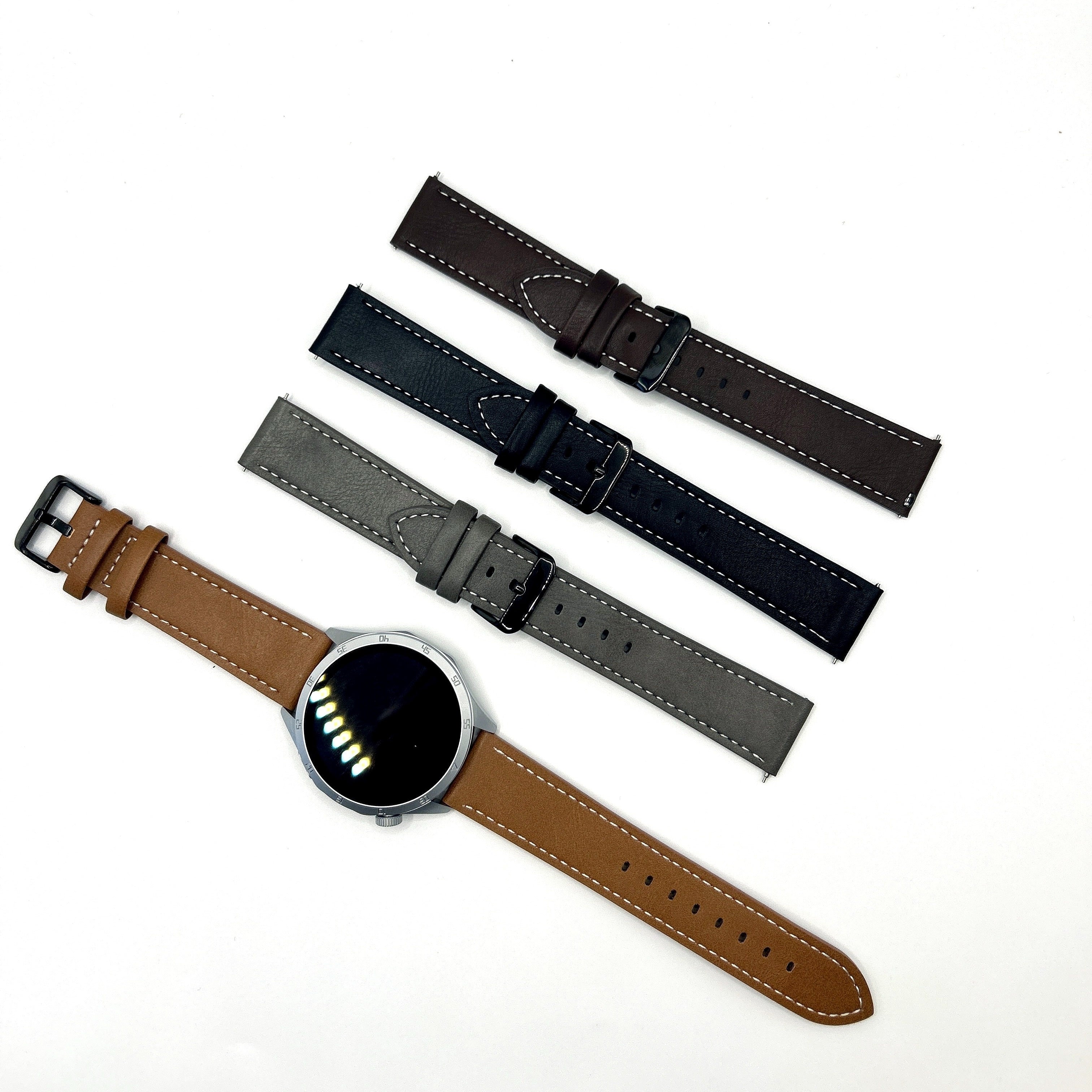 22mm PU Leather Watch Strap Adjustable Replacement for Smart Watches Men Women