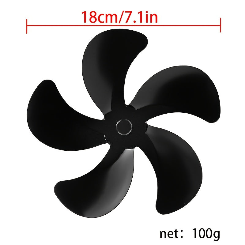 Fireplace Fan Accessories 5-Blade Black Aluminum Alloy 180mm Diameter