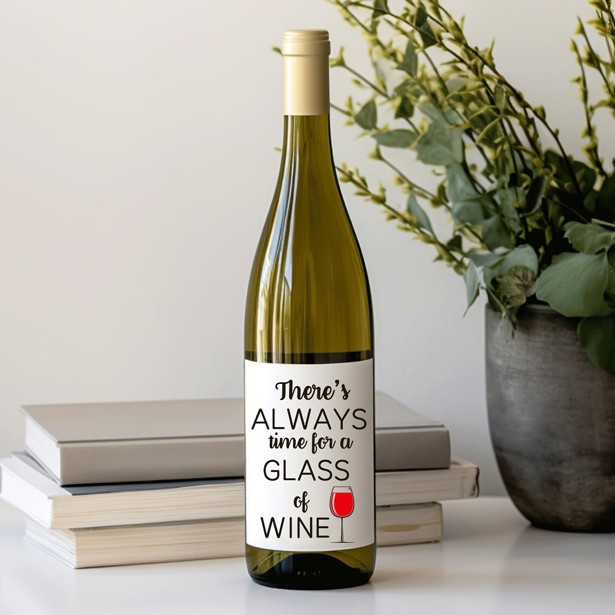 Set of 2 Wine Labels "There's Always Time for a Glass of Wine" Gift for Wine Lovers and Friends